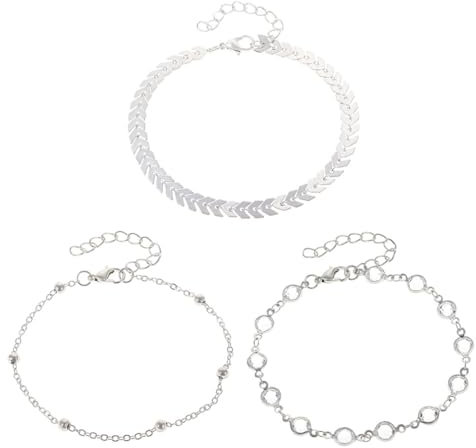 JEYORZY Bracelet de Cheville Argenté pour Femme en Acier Inoxydable avec Perles en Argent et Quartz Zirconien,Cristal Feuille Cheville Flèche Strass Cheville,Convient aux femmes et aux filles