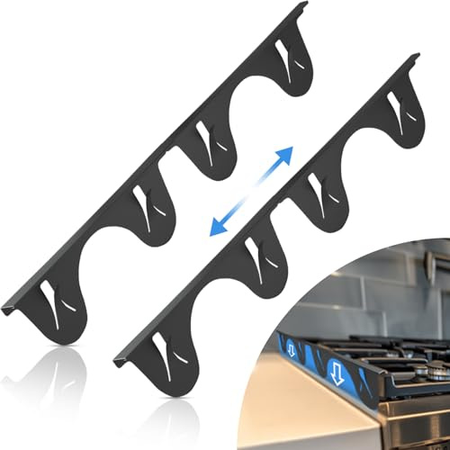 Stainless Steel Stove Gap Cover (2 Pack, Black), Stove Gap Filler for Kitchen, Range Trim Kit, Heat Resistant with Easy Clean, Adjustable Length 13.8” to 27.5”