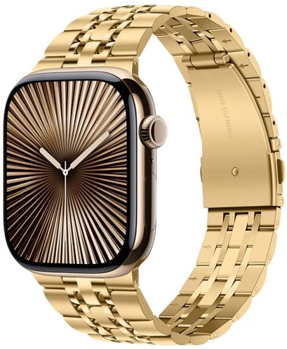 Tasikar Kompatibel mit Apple Watch Armband 42mm(Series 10) 41mm 40mm 38mm, Massives Edelstahl Metall Herren Damen Band Kompatibel mit Apple Watch SE 2 SE Series10 9 8 7 6 5 4 3, Gold