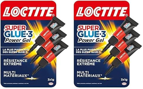 Loctite Super Glue-3 Power Gel Mini Dose, colle forte enrichie en caoutchouc, mini-dose de colle gel ultra-résistante, séchage immédiat, colle transparente, lot de 6 tubes 1 g
