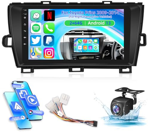 [2G+64G] Car Radio for Toyota Prius 2009-2014 (For Right-hand Drive Vehicles), 9 inch Android Touch Screen Prius Stereo, Carplay/Android Auto/Hi-Fi/Bluetooth/WiFi