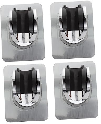 Angoily 4 Stück Duschhalterung saugnapf duschkopfhalter Badezimmerarmaturen Doppeldusche Duschschlauch duschkopfhalterung Duschkopfhalter Basis Badezimmerzubehör Weltraum Aluminium Silver