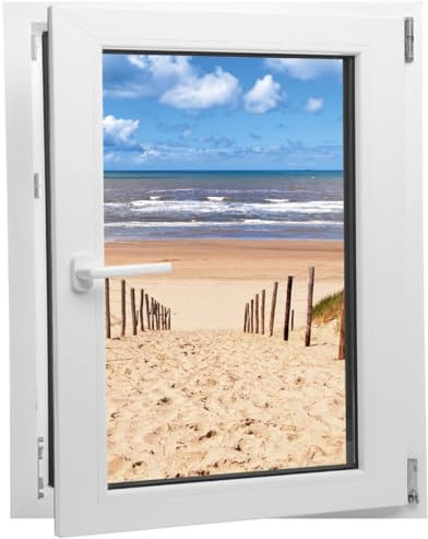 DesFoli Wandtattoo Weg zum Strand Nordsee - verschiedene Rahmentypen DW000012 Farbe Fensterrahmen Hochformat, Größe 60 cm x 78 cm