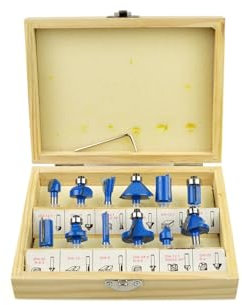 BSD Juego Profesional de 12 Fresas HSS para Madera con Maletín de Madera, Ideal para Acabados Precisos en Todos los Tipos de Madera.
