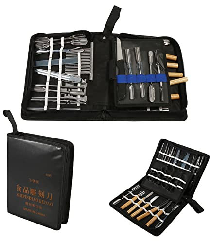 Ejoyous Schnitzwerkzeug für Obst und Gemüse, 46-teiliges Gemüse Schnitzen Werkzeug Garniermesser Tragbare Schnitzmesser Lebensmittel Meisel Küche Schneider Werkzeug