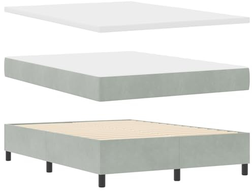 vidaXL Boxspringbett mit Samtmatratze & Bank Hellgrau 140X190 cm | Modernes Design mit Topper und einfacher Montage Werkzeuge Diamantblöcke Luxus Erwachsene zeitgenössischer Komfort Schaumstoff