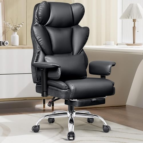 BESTFAIR Big and Tall Office Chair - Heavy Duty 400 LBS Executive Chair with Lumbar Support & Foot Rest, High Back Ergonomic Desk Chair, Padded Wide Seat Gaming Chair, Adjustable Armrests, Black