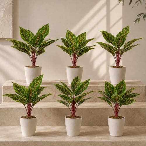 Leaf Pack of 6 x Realistic Artificial Potted Foliage Plants