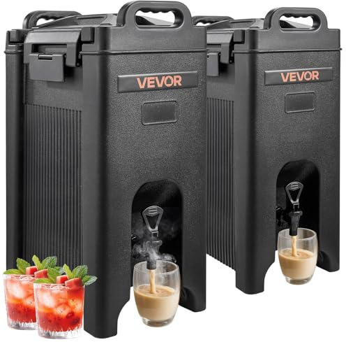 VEVOR Distributeur de Boissons Isotherme 2x19 L, Fontaine à Eau Chaude et Froide Non Électrique avec Robinet et Poignée, Conteneur Isotherme de Qualité Alimentaire, pour Camping, Restauration