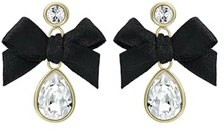 Ted Baker Ritala Ribbon Bow Crystal Drop Earrings for Women (Gold/Black & Crystal)
