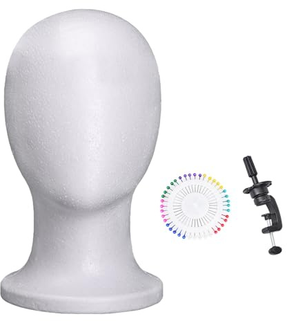 Generisch Styropor-Schaum Friseur Puppe Perückenkopf Frisierkopf Aus Schaumstoff 56cm Mit Ständer & 40 Fixierern Für Friseure/Make-up-Artist (28x16.5cm, 90g)