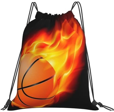 YOFIEN Flying Basketball On Fire Water Kordelzug-Rucksack, widerstandsfähige Einkaufstasche für Damen und Herren, Sport- und Fitnessstudio-Sackpack