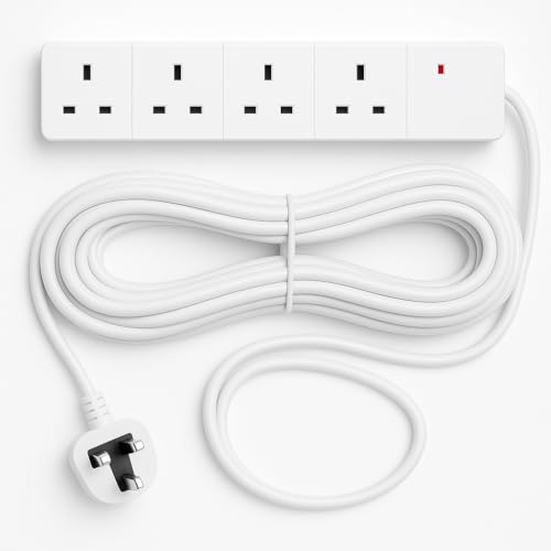 5M 4 Way Extension Cable Power Multiple Devices Safely And Efficiently With Long Reach Heavy Duty 5 Meter Cable Ideal For Home Office And Workshop Use