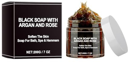 Savon Noir du Maroc, Savon Pour Le Soin Corps et Visage, Contient de l'Argan et de la Rose, Nettoie Et Purifie La Peau, Laisse La Peau Douce Et Lisse, Hydratation