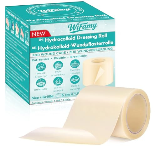 Hydrokolloid Pflaster Rolle zum Zuschneiden (5cm * 1.5m), Wasserdichtes Selbstklebendes Wundpflaster für Blasen und Reibung, Hydrocolloid roll Atmungsaktiv und Hautfreundlich