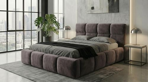 A&J MöbelLand Polsterbett VELUNO mit Matratze H3 90x200 mit Bettkasten und Lattenrost – Grau