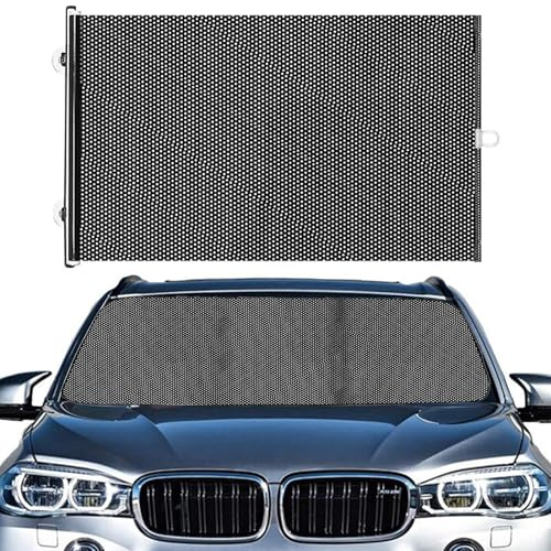 Protector solar para parabrisas de coche – parasol automático enrollable, protección UV y contra el calor para delantera, protector universal con mecanismo de resorte | para coche, camión