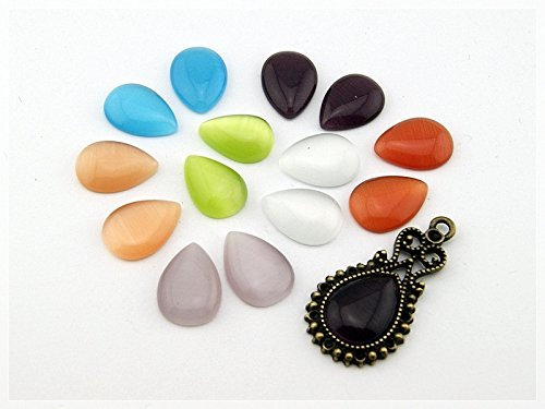 8 cabochons 10 x14 mm catey Gouttes en verre multicolore de Vintage Parts, Bijoux DIY