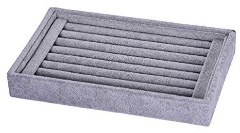 Velvet 7 Slots Ring Earrings Trays Showcase Display Jewelry Organizer (Grey)