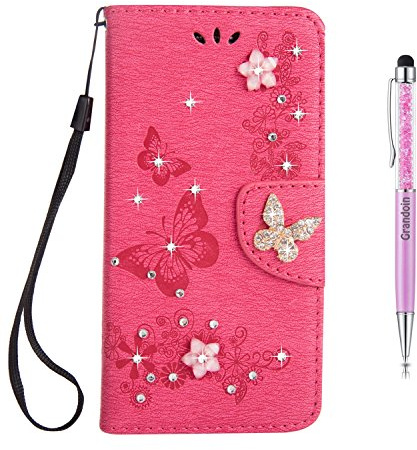 Grandoin iPhone 6S Hülle,iPhone 6 Hülle, Bling Glitzer Glitter Handyhülle im Brieftasche-Stil für Apple iPhone 6/iPhone 6S Handytasche PU Leder Flip Cover Case Schutzhülle Etui Case (Rosa.2)