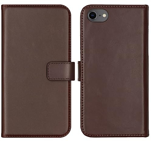SELENCIA Bookcase Hülle kompatibel mit iPhone SE (2020)/8/7/6 – Era Leder Handytasche Side Flip Case – Handyhülle aus Rindsleder in Braun [3 Kartenfächer, Magnetverschluss]