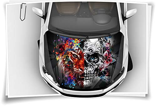 Medianlux Tiger Skull Totenkopf Blumen Schmetterling Bunt Motorhaube Auto-Aufkleber Steinschlag-Schutz-Folie Airbrush Tuning Car-Wrapping Luftkanalfolie Digitaldruck Folierung
