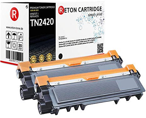 2 Original Reton Toner | 100% höhere Reichweite | kompatibel zu Brother TN-2420 TN2420 Neuste Chip Generation (Black+)