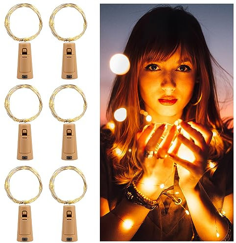 Koopower 6Stk 20 LEDs Flaschenlichter Batteriebetrieben, 2M, inkl. CR2032 Batterien, Warmweiß