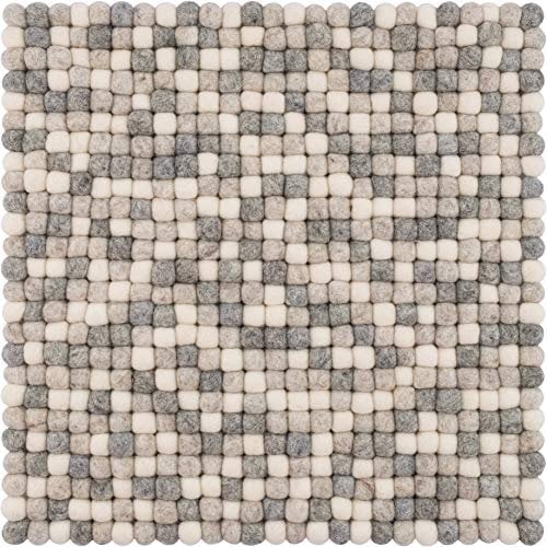 myfelt Filzkugel-Sitzauflage Stuhlauflage - Hella - quadratisch, 36x36 cm, Multi naturfarben hell