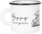 MUGSY Emaille Tasse, Happy Camper mit Wohnmobil Motiv, 330ml, Camping Emaille Becher, bruchfest, weiß