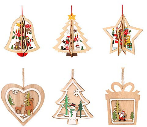 StarTreene 6 Stück Weihnachten Anhänger für Weihnachtsbaum Tür Schaufenster Weihnachtsbaumschmuck 2020 Merry Christmas Dekoration Ornamente Spielzeug Elch Geschenk Box