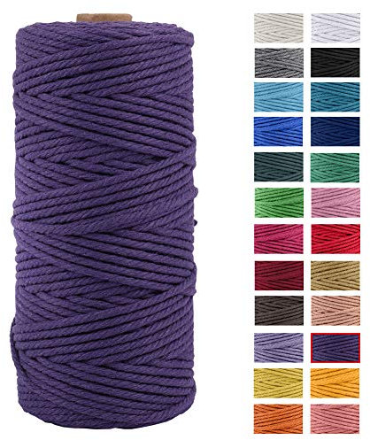 JeogYong Corda di Cotone Naturale Macrame, 4 Fili Spesso Filato per Arazzi, Appendini per Piante, Artigianato Fai da Te, Decorazioni 3mm x 100m (Morado Oscuro)