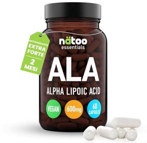 NÄTOO Acido Alfa Lipoico 600 mg, 60 Capsule ad Alto Dosaggio (2 mesi di integrazione), Acido Lipoico Potente Antiossidante contrasta i Radicali Liberi, Integratore di Acido Alfa-Lipoico Vegan