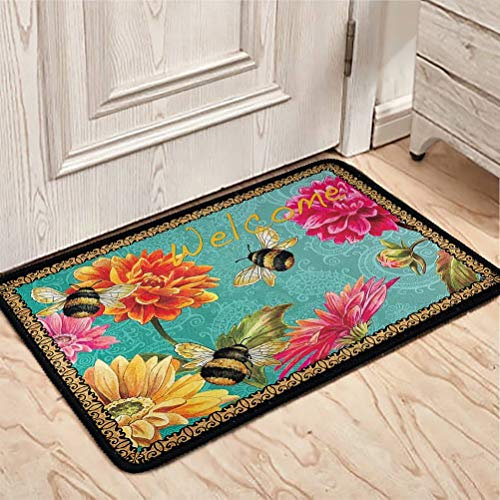 chaqlin Durable Welcome Mats Entrance Rug with Bumble-Bees-in-the-Garden Pattern Living Room Garden Kitchen Door Mat