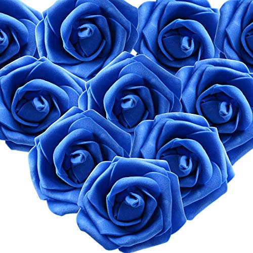 MEJOSER 50pcs Flores Rosas Artificiales en Espuma Cabezas de Rosa 7cm Rosas Falsas Decoración Boda Mesa Fiesta San Valentín Hogar Manualidades Oso Color Azul Oscuro