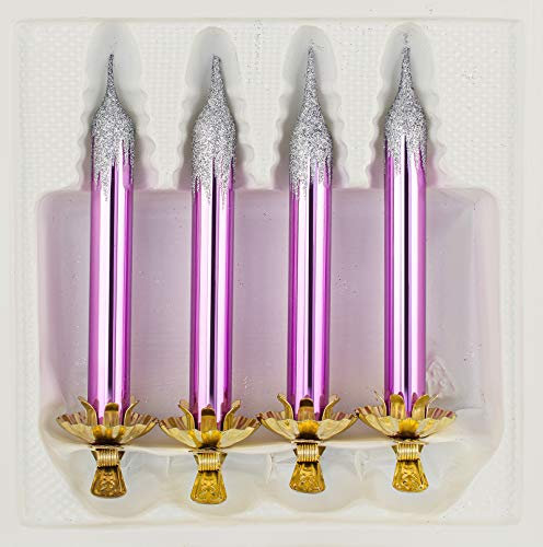 4tlg. Glas-Baumkerzen Set in 'Hochglanz Lila Silber' mit Metall-Clip - Vintage Glas Weihnachtsbaumkerzen Christbaumschmuck - Baumschmuck -