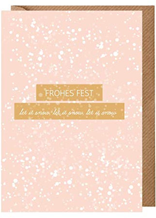 dabelino 1x Weihnachtskarte mit Umschlag: Frohes Fest/Let it snow, rosa (Karte Weihnachten einzeln, originelle Klappkarte,nachhaltig, Natur-Papier ohne Plastik-Beschichtung, hochwertig)