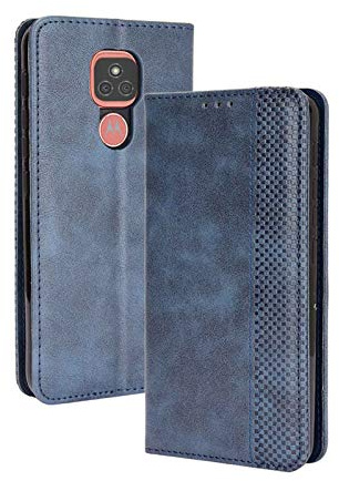 LEYAN Leder Folio Hülle für Motorola Moto E7 Plus, Lederhülle Brieftasche Mit Kartensteckplätzen, Premium Flip PU/TPU Handyhülle Schutzhülle Case Cover mit Ständer Funktion (Blau)