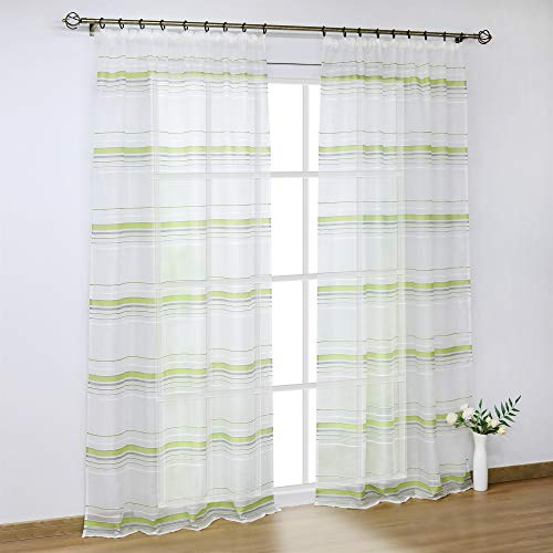 SCHOAL Gardinen mit Kräuselband 2 STÜCK Transparente Vorhänge Voile Fensterschal Modern Gardinenschal mit Wellen Muster BxH 140x245cm Grün