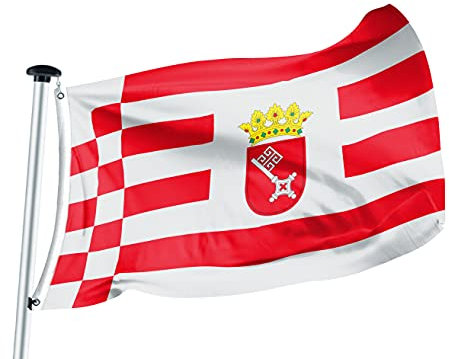 FLAGLY Premium Flagge Bremen 100x150cm -115g/m² Stoffgewicht - gedruckt, robustes und witterungsbeständiges Glanzpolyester mit Ösen (100 x 150 cm, Bremen)