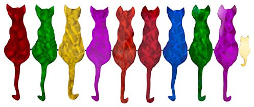 KunstLoft Wanddeko Metall | 100% HANDGEFERTIGT | 116x46x2,5cm | Wandbild Metall 'Colorful Cats' | Tierskulpturen | Bunt | Wandskulptur | Metalldeko Wand Wohnzimmer