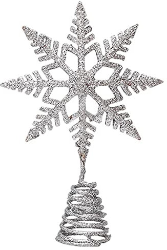 FUFRE Weihnachtsbaumspitze Schneeflocke, 9 Zoll Schneeflocke Christbaumspitze Weihnachtsbaumdeko Weihnachtsstern Baum Zylinderhut, Antike Baumdekoration Weihnachtsschmuck (Silver)