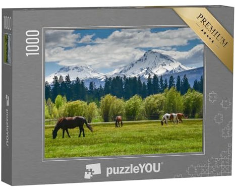 puzzleYOU: Puzzle 1000 Teile „Pferde an der Cascade Mountain Range, Oregon, USA“ – aus der Puzzle-Kollektion Gebirge