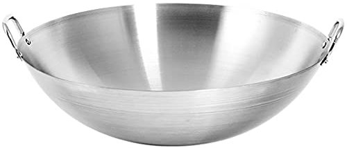 ZXFDMSWJ Wok en Acier Inoxydable 304 de qualité Alimentaire pour Tables de Cuisson à gaz 34-60 cm Fond Rond Chinois épaissir Wok Domestique Wok à Double Oreille adapté aux cantines, Restaurants, cuis