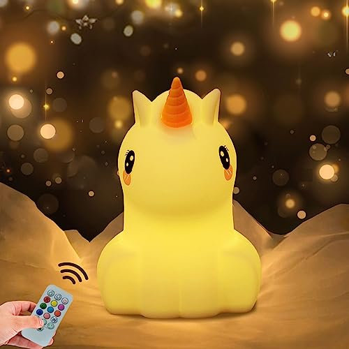 WHA&DARREN Licorne lampe Veilleuse pour Enfant Veilleuse pour Bébé avec Changement de Couleur & Dimmable Portable Petite Veilleuse Rechargeable avec Minuterie & Contrôle Toucher - moyenne