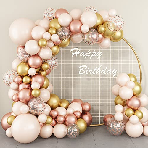 Balloon Arch Garland Kit, Blush Beige Metallic Gold and Rose Gold Confetti Double Stuffed Nude Pink Cream White Balloons Garland for Girls Women Wedding Baby Bridal Shower Birthday Party Decorations