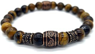 Nahle | Wikinger Armband | Tigerauge 8mm Viking Stretch- Armband | handgemachtes Perlenarmband | mit edler Schmuckschachtel (20, Tigerauge)