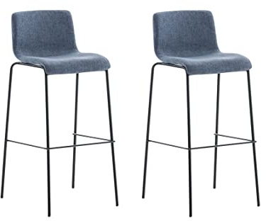 TPFLiving Barhocker Hope 2er Set mit angenehmer Rückenlehne und Fußstütze - Tresenhocker 4-Fuß Gestell Metall schwarz - Sitzfläche: Stoff Blau