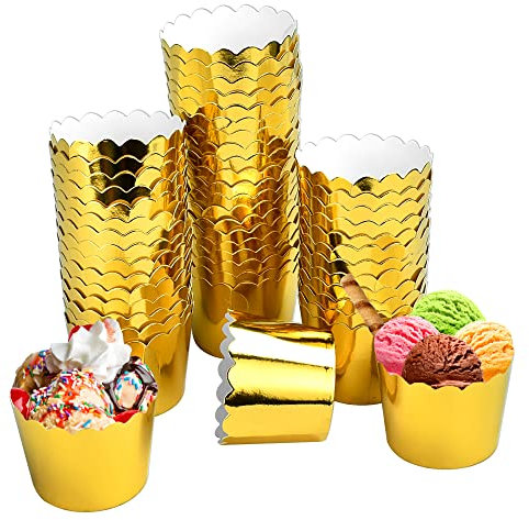QINERSAW 50 Stück Muffinförmchen Papier Cupcake Förmchen Cupcake Backbecher Papierbackförmchen für Dessert Hochzeit Party Geburtstag Taufe 45 x 50mm(Gold)
