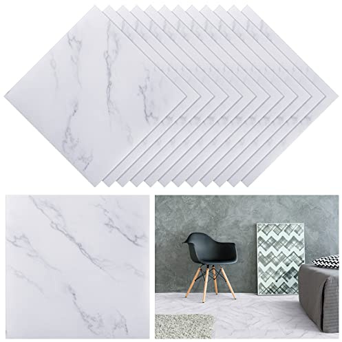 Spiareal 48 Pcs Peel and Stick Floor Tiles 12x12, White Marble